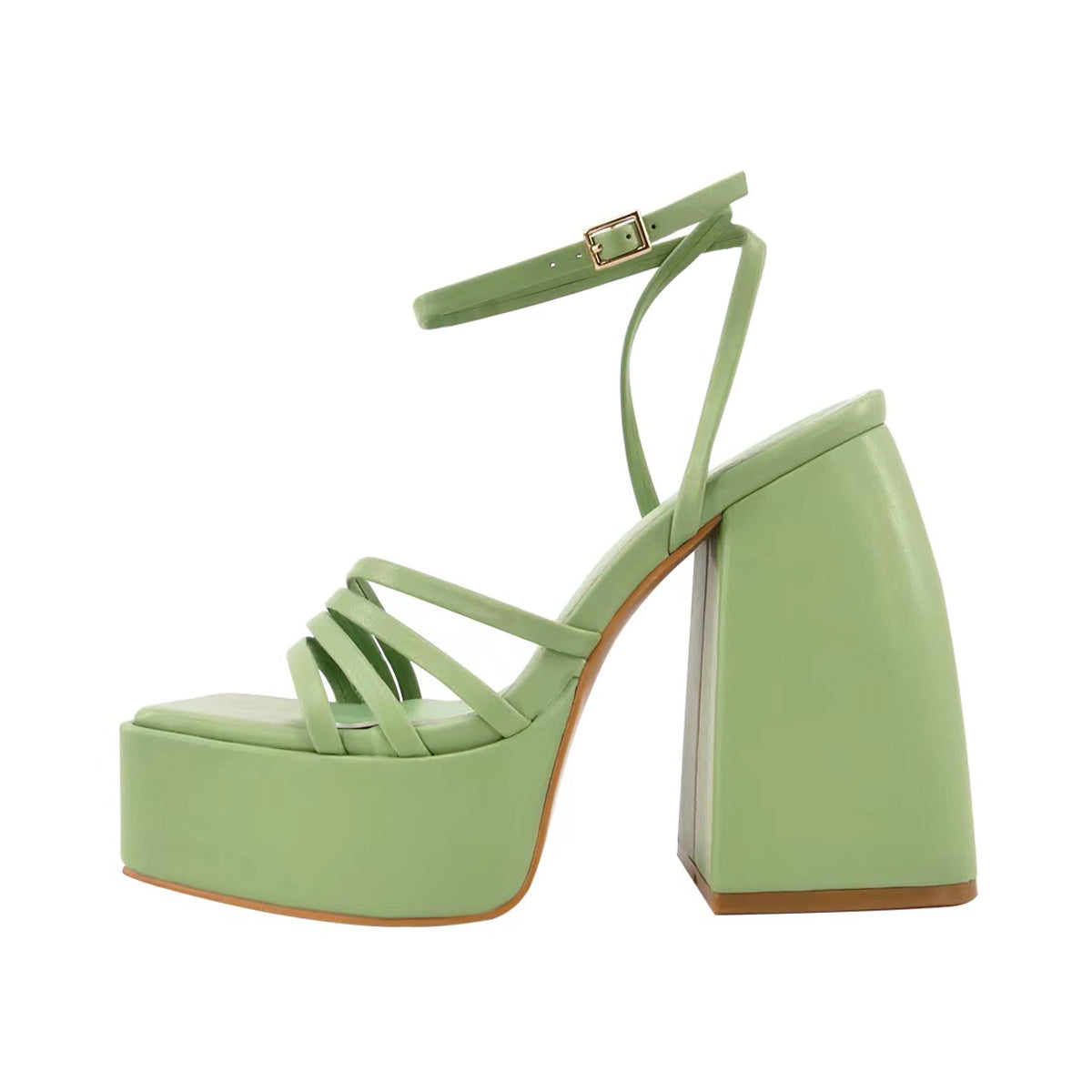 Platform Square Toe Ankle Strap Chunky Heel Sandals – Missheel