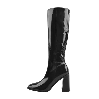 Square Toe Zipper Chunky Heel High Boots – Missheel