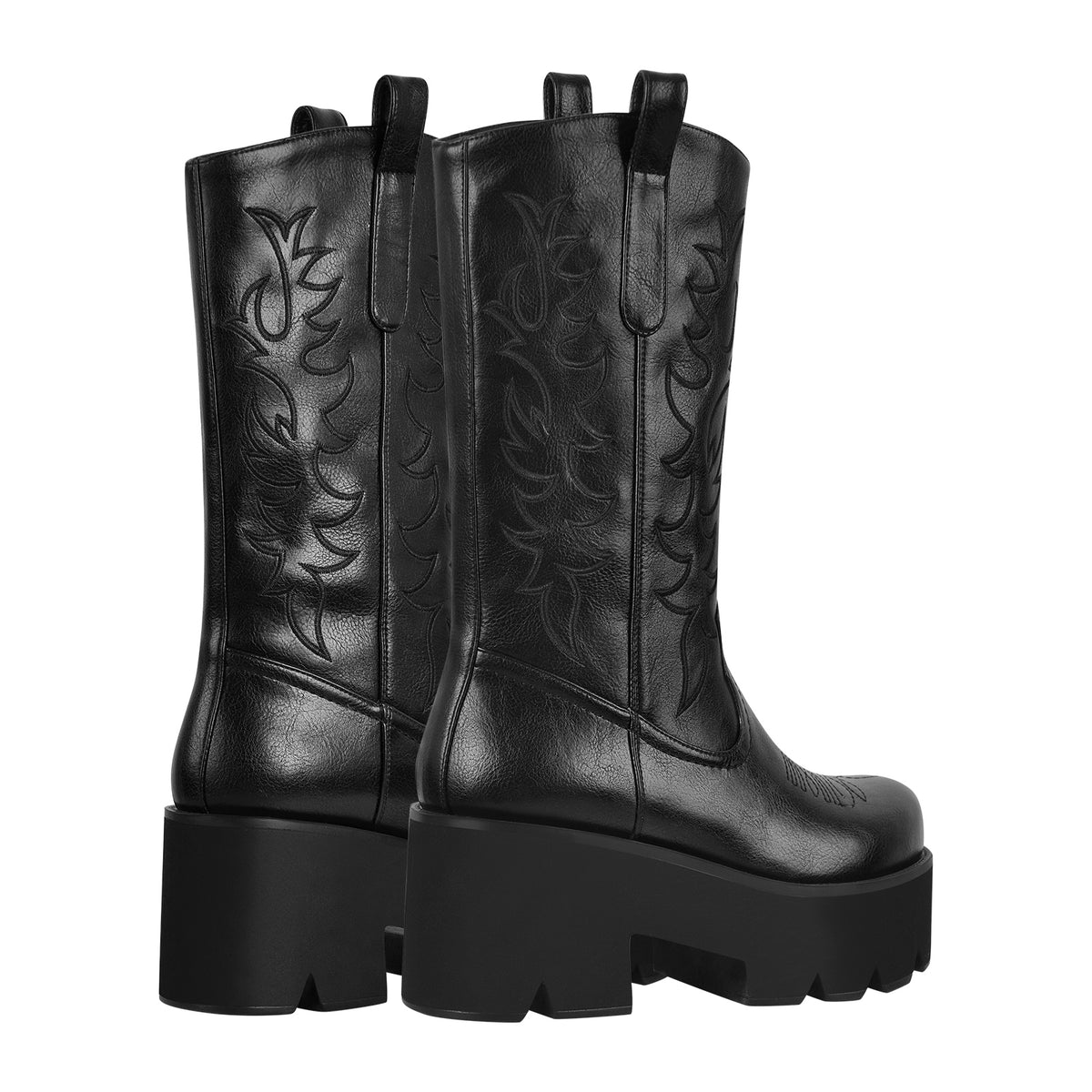Black Embroidery Western Mid-Calf Boots – Missheel