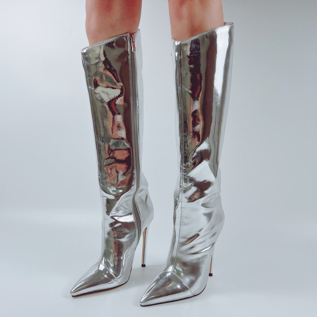 Knee high metallic boots hotsell